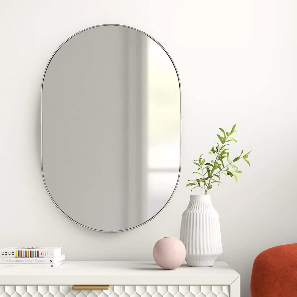 English Elm Silver 20 X 28 Inch Oval Mirror - Modern Brushed Aluminum Frame With Hd Glass For Stylish Spaces W2203P323149-GIGA