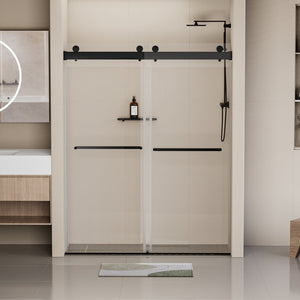 English Elm 56-60 in Frameless Double Sliding Shower Door 8mm Tempered Glass Matte Black Soft Close W1920P181719