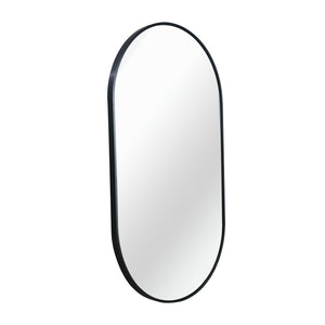 English Elm Black 20 x 33 Inch Metal Oval Mirror with Brushed Aluminum Frame, Shatterproof HD Glass, Easy Install W2203P323185