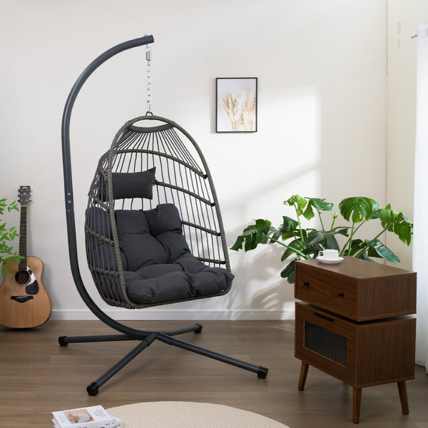 English Elm Outdoor Egg Hanging Chair With Stand – Stylish Wicker Swing For Indoor & Outdoor Relaxation Bliss W2500P167885-GIGA