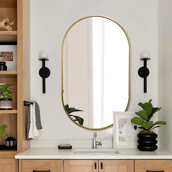 English Elm Gold Modern Oval Wall Mirror - 20 X 33 Inch Brushed Aluminum Frame With Hd Glass, Easy Install W2203P323188