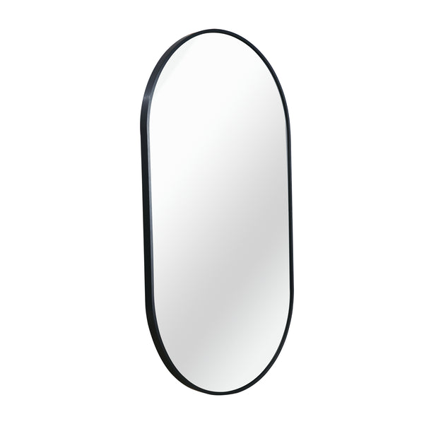 English Elm Black 20 x 28 Inch Metal Oval Mirror with Brushed Aluminum Frame, Shatterproof 4mm HD Glass, Easy Install W2203P323148