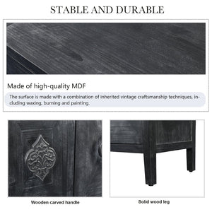 English Elm Carved Floral Handle Pine Veneer Sideboard Antique Four Door Buffet Cabinet W1445P146387