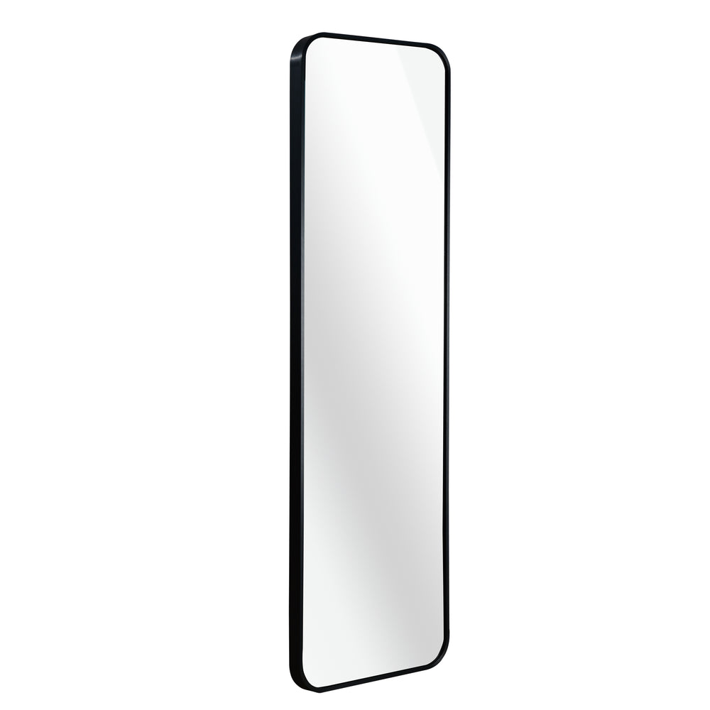English Elm Black 47x14 in Door Mirror - 4mm HD Rectangular Glass, Brushed Aluminum Frame, Shatterproof Safety W2203P310392