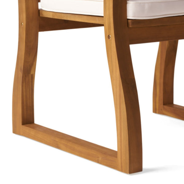 English Elm 7 Piece Solid Acacia Outdoor Dining Set Teak Finish Six Chairs Cream Cushions Patio N762S000046AAA