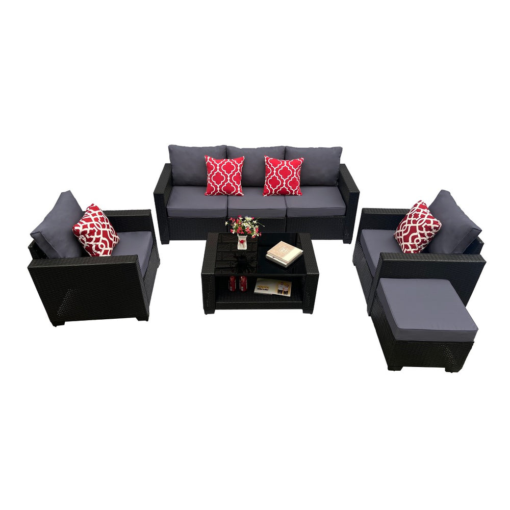 English Elm Outdoor 7-Piece Pe Rattan Patio Furniture Set With Cushions & Coffee Table For Stylish Relaxation W213S00046-GIGA