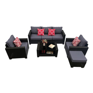 English Elm Outdoor 7-Piece Pe Rattan Patio Furniture Set With Cushions & Coffee Table For Stylish Relaxation W213S00046-GIGA