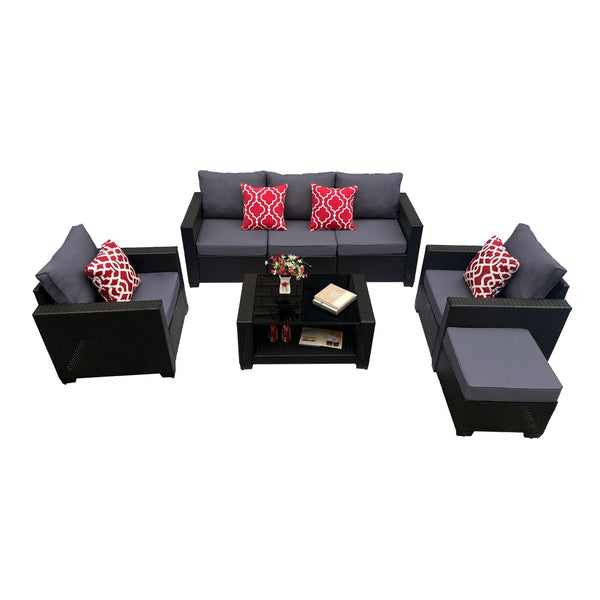 English Elm Outdoor 7-Piece Pe Rattan Patio Furniture Set With Cushions & Coffee Table For Stylish Relaxation W213S00046-GIGA