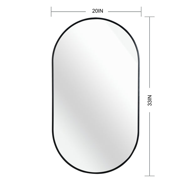 English Elm Black 20 x 33 Inch Metal Oval Mirror with Brushed Aluminum Frame, Shatterproof HD Glass, Easy Install W2203P323185
