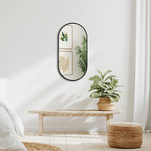 English Elm Black 20 x 33 Inch Metal Oval Mirror with Brushed Aluminum Frame, Shatterproof HD Glass, Easy Install W2203P323185
