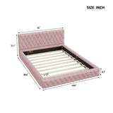 English Elm Queen Size Upholstered Bed With Tufted Headboard, Modern Velvet Platform Bed , No Box Spring Required, Pink