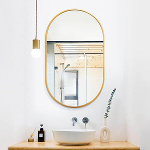 English Elm Gold Modern Oval Wall Mirror - 20 X 33 Inch Brushed Aluminum Frame With Hd Glass, Easy Install W2203P323188