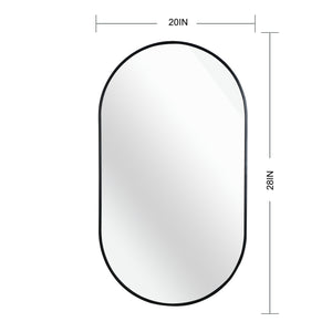 English Elm Black 20 x 28 Inch Metal Oval Mirror with Brushed Aluminum Frame, Shatterproof 4mm HD Glass, Easy Install W2203P323148