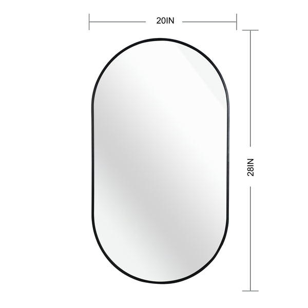 English Elm Black 20 x 28 Inch Metal Oval Mirror with Brushed Aluminum Frame, Shatterproof 4mm HD Glass, Easy Install W2203P323148