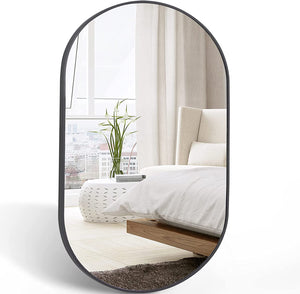 English Elm Black 20 x 28 Inch Metal Oval Mirror with Brushed Aluminum Frame, Shatterproof 4mm HD Glass, Easy Install W2203P323148