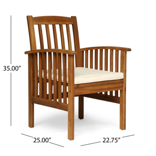 English Elm 7 Piece Solid Acacia Outdoor Dining Set with Teak Finish and Grey Cushioned Chairs N762S000038AAA