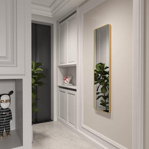 English Elm Gold 47 x 14IN Door mirror | 47x14in Rectangular Gold Aluminum Alloy Frame, 4mm HD Shatterproof Glass, Easy Install W2203P310394