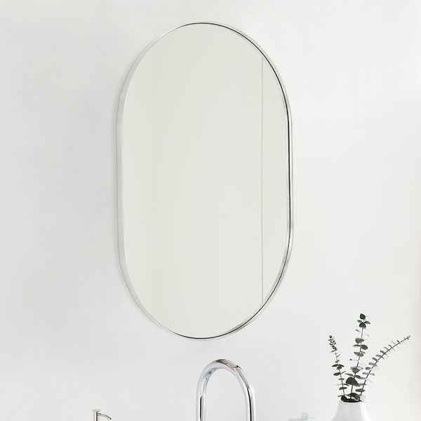 English Elm Silver 20 X 33 Inch Oval Mirror - Modern Aluminum Frame, High-Definition Glass, Easy Installation & Safety W2203P323189-GIGA