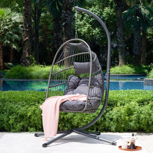 English Elm Outdoor Egg Hanging Chair With Stand – Stylish Wicker Swing For Indoor & Outdoor Relaxation Bliss W2500P167885-GIGA
