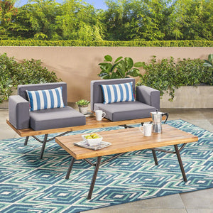 English Elm Christopher Knight Home® - Canoga Industrial Outdoor Loveseat with Coffee Table Set — Acacia & Iron Frame, Water-Resistant Cushions, Teak Finish 62255.00TFNH_62256.00TFNH