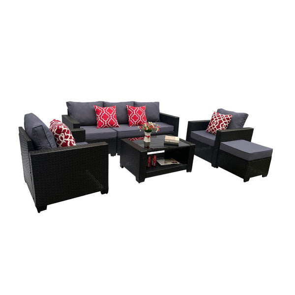 English Elm Outdoor 7-Piece Pe Rattan Patio Furniture Set With Cushions & Coffee Table For Stylish Relaxation W213S00046-GIGA