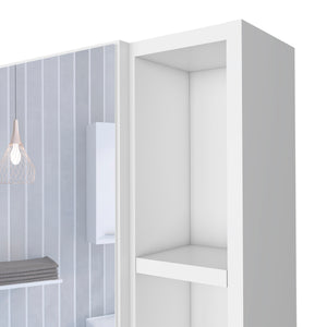 English Elm Medicine Mirrored Wall Cabinet with Raised Top, Modular External Shelves & Three Interior Shelves for Organized Storage and Stylish Bathroom Functionality White 23.62 L x 19.68 W x 5.91 H B097133144