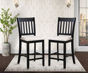English Elm Casual Rubberwood Dining Chairs Set of 2 in Black with Linen Seats, Slatted Back, Comfortable Seating W2170140356