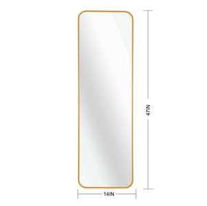 English Elm Gold 47 x 14IN Door mirror | 47x14in Rectangular Gold Aluminum Alloy Frame, 4mm HD Shatterproof Glass, Easy Install W2203P310394