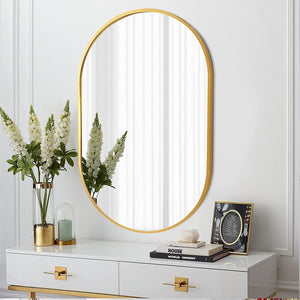 English Elm Gold Elegant 20 X 28 Inch Oval Wall Mirror - Modern Brushed Aluminum Frame With Safety Features W2203P323150