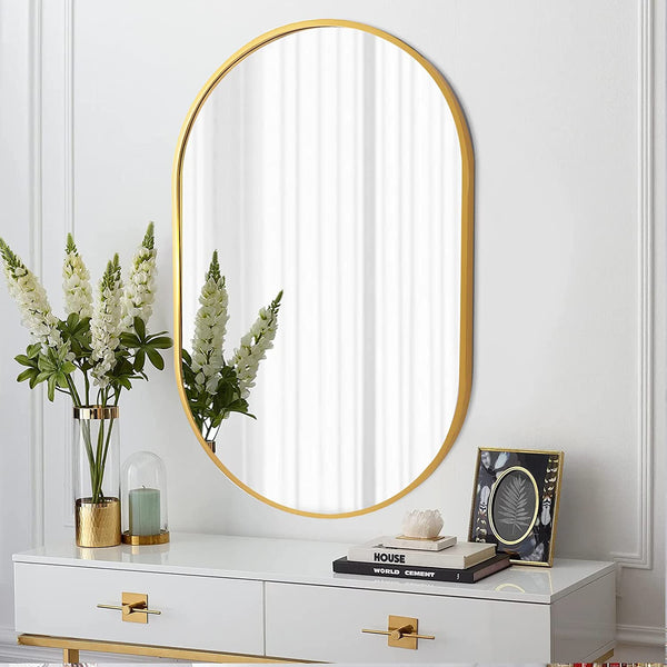 English Elm Gold Elegant 20 X 28 Inch Oval Wall Mirror - Modern Brushed Aluminum Frame With Safety Features W2203P323150