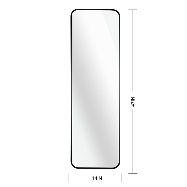 English Elm Black 47x14 in Door Mirror - 4mm HD Rectangular Glass, Brushed Aluminum Frame, Shatterproof Safety W2203P310392