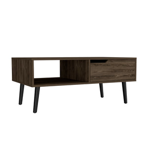 English Elm Coffee Solid Wood-Look Coffee Table with One Open Shelf and Drawer, Dark Walnut Finish, Modern Chic Brown 44.48 L x 4.72 W x 6.3 H B097133228