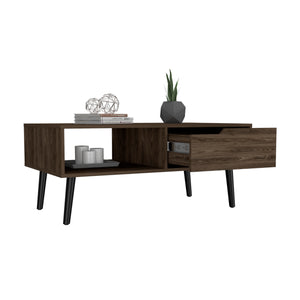 English Elm Coffee Solid Wood-Look Coffee Table with One Open Shelf and Drawer, Dark Walnut Finish, Modern Chic Brown 44.48 L x 4.72 W x 6.3 H B097133228