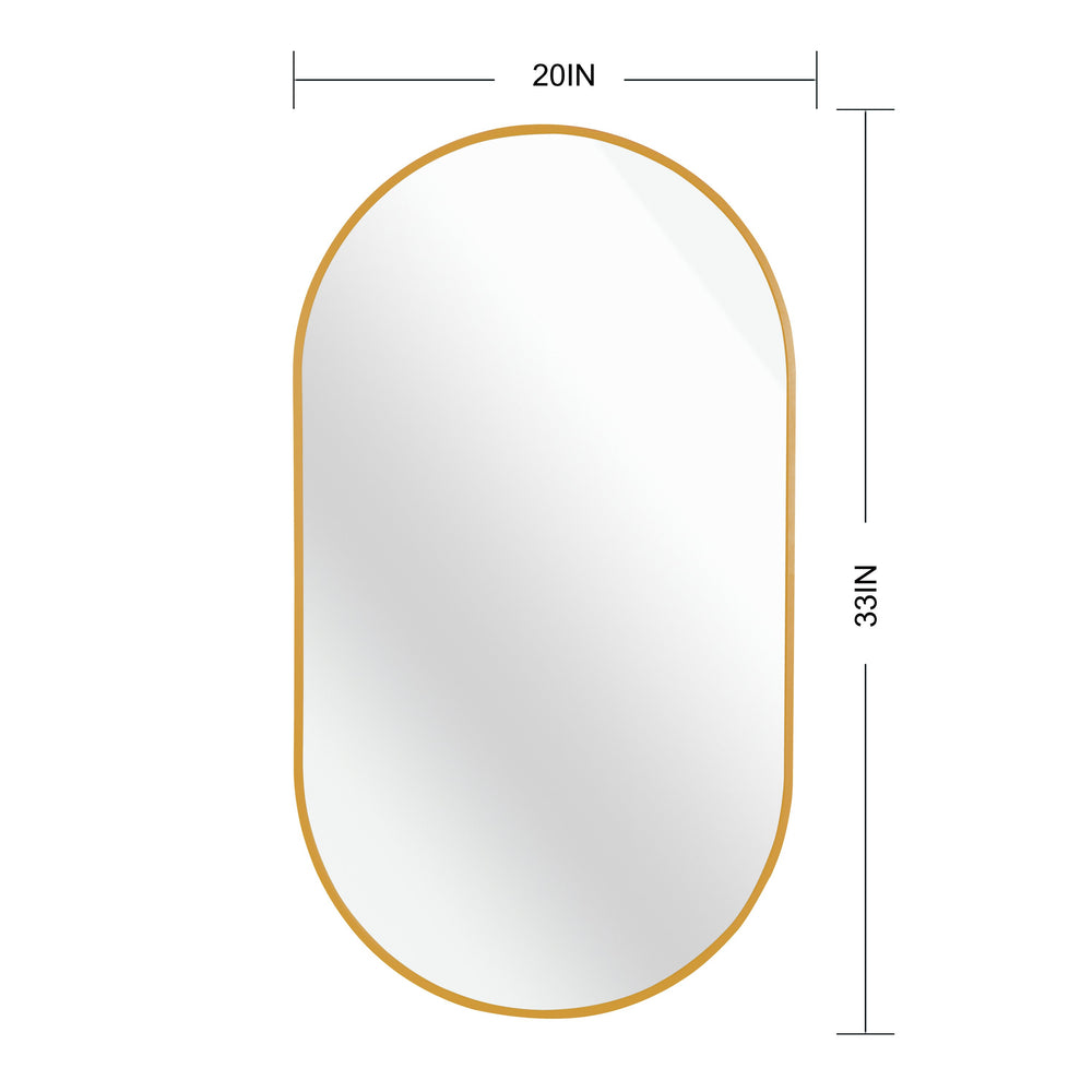 English Elm Gold Modern Oval Wall Mirror - 20 X 33 Inch Brushed Aluminum Frame With Hd Glass, Easy Install W2203P323188