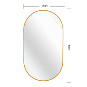 English Elm Gold Modern Oval Wall Mirror - 20 X 33 Inch Brushed Aluminum Frame With Hd Glass, Easy Install W2203P323188