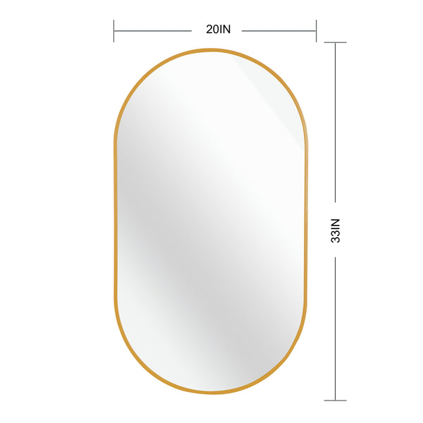 English Elm Gold Modern Oval Wall Mirror - 20 X 33 Inch Brushed Aluminum Frame With Hd Glass, Easy Install W2203P323188