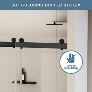 English Elm 56-60 in Frameless Double Sliding Shower Door 8mm Tempered Glass Matte Black Soft Close W1920P181719