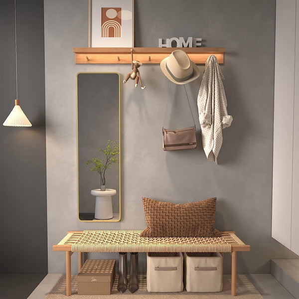 English Elm Gold 47 x 14IN Door mirror | 47x14in Rectangular Gold Aluminum Alloy Frame, 4mm HD Shatterproof Glass, Easy Install W2203P310394