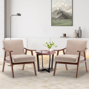 English Elm Mid-century Modern Wingback Accent Chair Solid Rubberwood Frame Tech Cloth Upholstery Light Camel W2200P151522