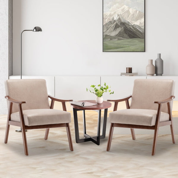 English Elm Mid-century Modern Wingback Accent Chair Solid Rubberwood Frame Tech Cloth Upholstery Light Camel W2200P151522