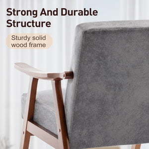 English Elm Mid-century Modern Wingback Accent Chair Solid Rubberwood Frame Tech Cloth Upholstery Grey W2200P151524