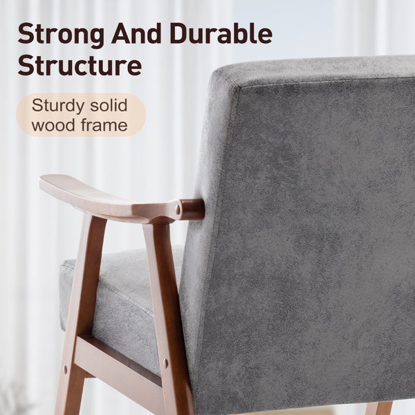 English Elm Mid-century Modern Wingback Accent Chair Solid Rubberwood Frame Tech Cloth Upholstery Grey W2200P151524