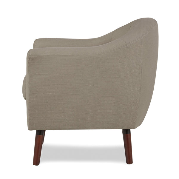 English Elm Beige Mid-Century Accent Chair with Button Tufting, Contoured Back & Cherry Finish Legs for Living Room Comfort B011P182503