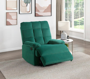 English Elm Reclining Chair with Velvet Upholstery, Square Tufted Back, Pillowtop Arms & Smooth Manual Recline Green 32.5 L x 32.5 W x 26 H B011P182494