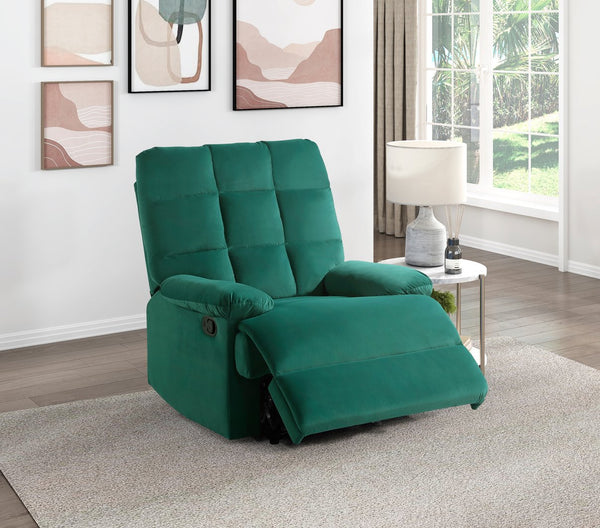 English Elm Reclining Chair with Velvet Upholstery, Square Tufted Back, Pillowtop Arms & Smooth Manual Recline Green 32.5 L x 32.5 W x 26 H B011P182494