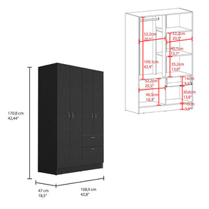 English Elm Vaupes Multicolor Armoire 67.2" High Double Door Closet Cabinet with Rod, Drawer & 5 Shelves -Stylish B070S00083