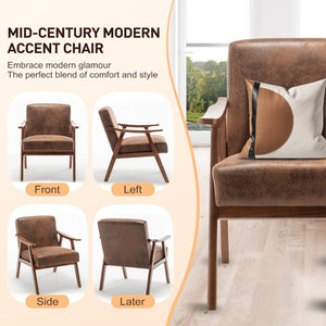 English Elm Mid-century Modern Wingback Accent Chair Solid Rubberwood Frame Tech Cloth Upholstery Brown W2200P151525