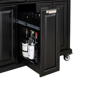 English Elm Kitchen Island Rubber Wood Countertop Mobile Cart with Towel & Spice Racks, Drawers, Storage Wheels Black W914P147991