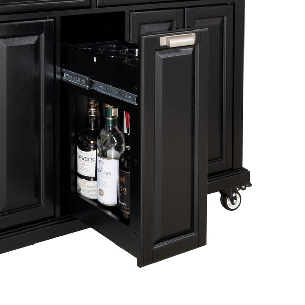 English Elm Kitchen Island Rubber Wood Countertop Mobile Cart with Towel & Spice Racks, Drawers, Storage Wheels Black W914P147991