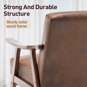 English Elm Mid-century Modern Wingback Accent Chair Solid Rubberwood Frame Tech Cloth Upholstery Brown W2200P151525